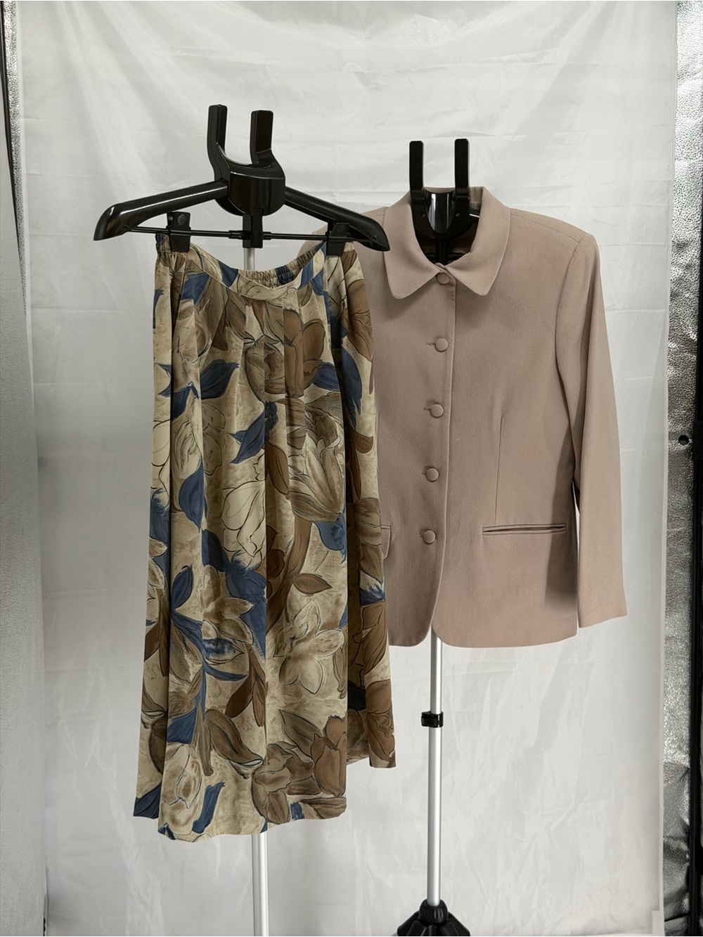 Alfred Dunner Women Vintage Wool Taupe Skirt Suit 2 Pc Sz 10 USA Career Office